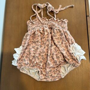 Caden Lane Floral Ruffle Smocked Bubble Onesie